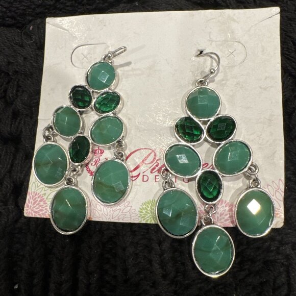 Premier Designs Nordstrom Statement Earrings Green Silvertone Beaded Drop NEW - Picture 6 of 10